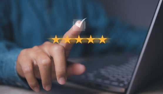 Customer completing an online service review